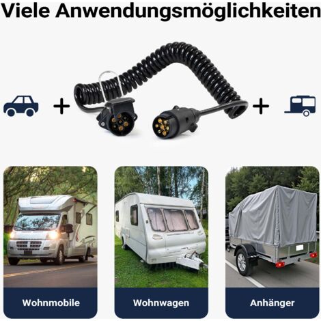 Spiralkabel 7-polig Für Anhänger – 3 M Verlängerung, 12V, Stecker+Kupplung