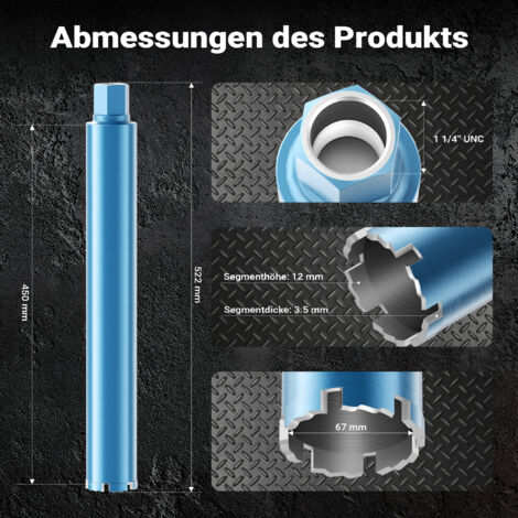 Wiltec Diamantbohrkrone Typ 2 (Mesh) 82 mm, Bohrkrone 450 mm, 1¼ UNC Nassbohrkrone, Diamantbohrer für Beton, Stein, Granit Wiltec Diamantbohrkrone Typ 2 (Mesh) 82 mm, Bohrkrone 450 mm, 1¼ UNC Nassbohrkrone, Diamantbohrer für Beton, Stein, Granit