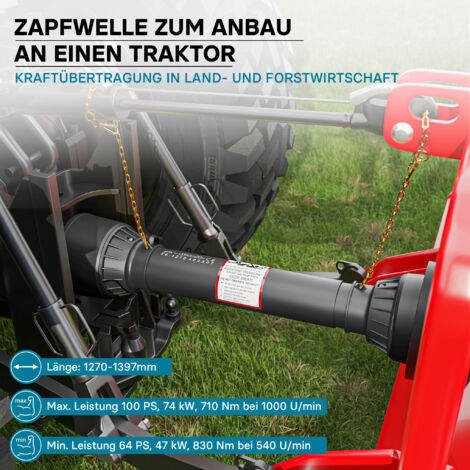 Toma de fuerza T6 eje transmisión cardán 1270-1397mm 830Nm 540rpm PTO 74KW (100CV) 2x 1 3/8 6D