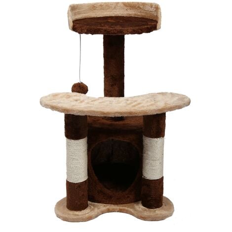 Wiltec Kratzbaum 67 cm hoch in Braun/Beige, Katzenkratzbaum mit Sisal, Katzenbaum mit Plattform, Katzenhöhle und Spielball, Kletterbaum für Katzen