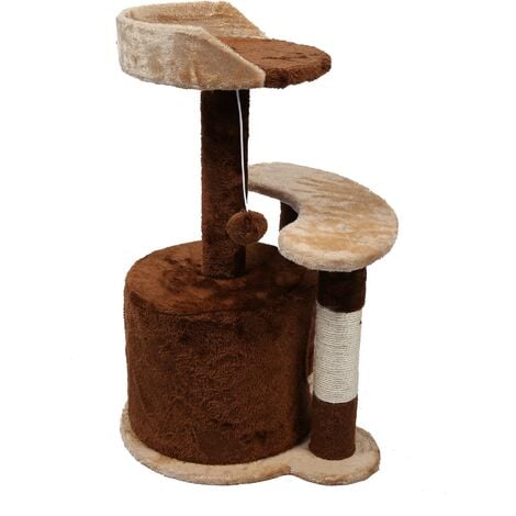 Wiltec Kratzbaum 67 cm hoch in Braun/Beige, Katzenkratzbaum mit Sisal, Katzenbaum mit Plattform, Katzenhöhle und Spielball, Kletterbaum für Katzen