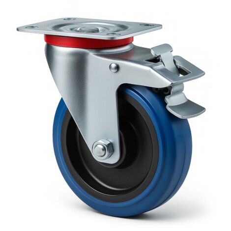 Wiltec Lenkrolle 125mm mit Kunststoffrad, Bremse und Anbauplatte Transportrolle bis 200kg leiser Lauf Möbelrolle Laufrolle Möbel-Lenkrolle