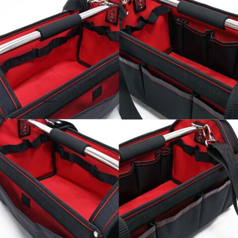 Wiltec Werkzeugtasche Größe L 33x18,5x25 cm, Werkzeugbeutel mit verstellbarem Schultergurt und Tragegriff, Innen- und Außenfächer, Aufbewahrungstasche