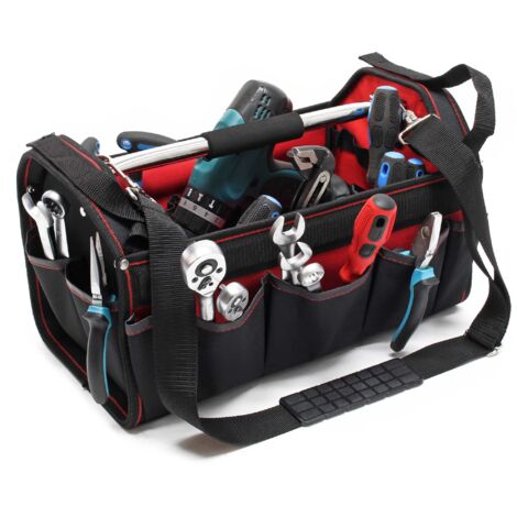 Wiltec Werkzeugtasche Größe L 33x18,5x25 cm, Werkzeugbeutel mit verstellbarem Schultergurt und Tragegriff, Innen- und Außenfächer, Aufbewahrungstasche