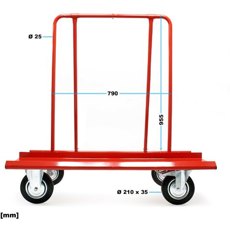 Wiltec Plattenkarren 300 Kg – Mit 2 Vollgummi-Rädern, Stahlkonstruktion, Bodenblech, Schiebebügel – Für Holzplatten, Türen, Rigips, Matratzen