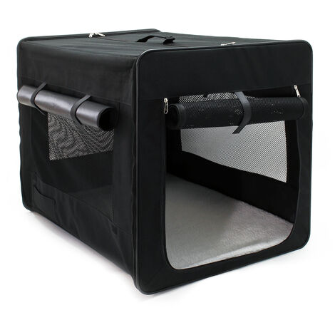 Fudajo faltbare Transportbox in Schwarz für Haustiere, Größe L (76x56x61 cm), mit Einlagekissen