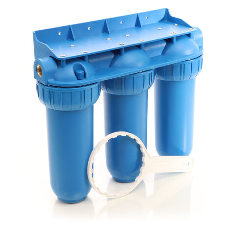 Naturewater NW-BR10B5 3 Stufen Wasserfilter, 5 µ, 26,16 mm (3/4"), Ø60 mm PP Kartusche, Filter Wandhalterung, Filterschlüssel, Sedimentfilter Aktivkohleblock Aktivkohlegranulat