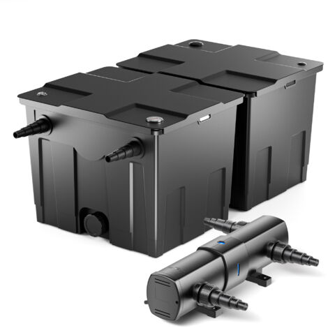 Wiltec Komplettset: CBF-350B Teichfilter bis 60000 L Teichfilteranlage als Durchlauffilter, CUV-224 Teichklärer UVC Klärer mit 24 Watt UV-C Leistung