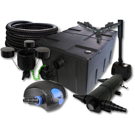 Wiltec Teichfilter Komplettset Bis 12.000 L – Mit Pumpe 6000 L/h, UV-Klärer 24W, Schlauch & Mehr