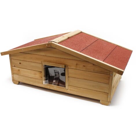 Wiltec Großes Katzenhaus 99 x 52 x 42 cm aus Holz, Katzenhütte für Garten oder Terasse, Wurfkiste isoliert wetterfest, Katzenhöhle