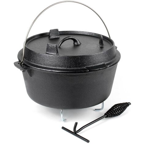 Dutch Oven 18 Liter Gusseisen – Mit Untersetzer & Deckelheber, Für Lagerfeuer, Grill & Camping
