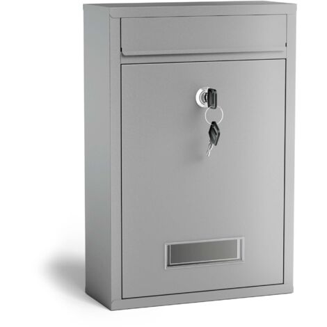 Wiltec Briefkasten silberfarben V11 Postkasten mit Namensschild, großem Briefschlitz und 2 Schlüsseln Wandbriefkasten aus pulverbeschichtetem Stahl