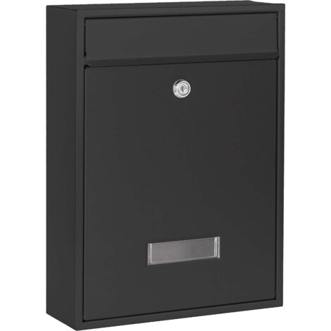 Wiltec Briefkasten schwarz V10 Postkasten mit Namensschild, großem Briefschlitz und 2 Schlüsseln Wandbriefkasten aus pulverbeschichtetem Stahl