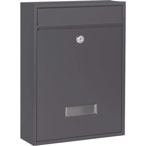 Wiltec Briefkasten anthrazit V10 Postkasten mit Namensschild, großem Briefschlitz und 2 Schlüsseln Wandbriefkasten aus pulverbeschichtetem Stahl