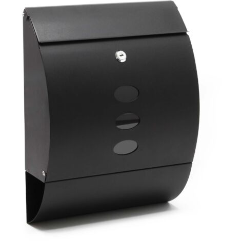 Wiltec Designer Briefkasten V18 schwarz 305 x 120 x 400 mm, Wandbriefkasten mit Schloss, Sichtfenstern und Zeitungsrolle, Postkasten aus pulverbeschichtetem Stahl