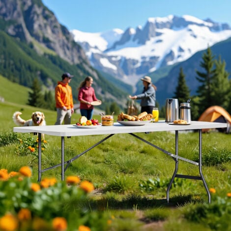 Wiltec Campingtisch klappbar 180x75x74 cm Klapptisch mit Tragegriff Partytisch Biertisch Gartentisch Buffettisch Bierzeltgarnitur Camping Tisch