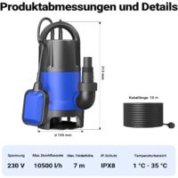 Schmutzwasserpumpe 550W 10500 l/h Tauchpumpe Gartenpumpe Brunnenpumpe