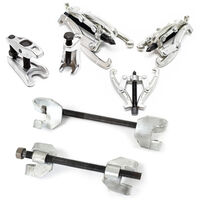 XPOtool Federspanner Satz 7-tlg. 375 mm aus Stahl, mit Klauen- & Kugelgelenkabzieher Montagespanner Audrücker, für Pkw Tuning Tieferlegung, Spannwerkzeug
