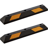 Wiltec Radstopper 90 x 15 x 10 cm, 2x Einparkhilfe aus Gummi, Parkplatzbegrenzung mit gelben Reflexionsstreifen & Schraubrillen, Parkplatzsperre für Garage