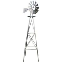 Wiltec Windrad mit 245 cm Höhe, Windmühle in Silberfarben, Windspiel im US-Design, Gartendeko mit kugelgelagertem Texasrad, Rankhilfe für Garten