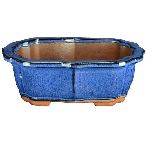 Vaso per bonsai ovale in gres smaltato blu 45,5x34,5x8 cm - 2938b