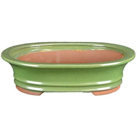 Vaso per bonsai ovale in gres smaltato verde 27x20,5x6 cm - GA10B