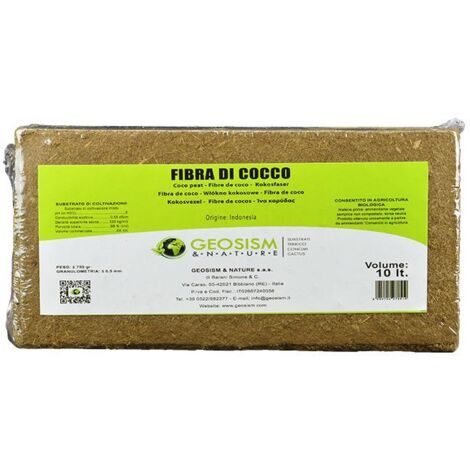 Fibra di cocco in mattonella Geosism, inferiore a 0,5 mm (c.ca 750 g - 10 lt)