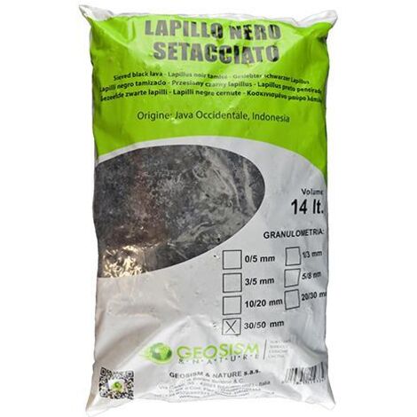 Lapillo vulcanico nero setacciato Geosism, lava vulcanica 30/50 mm (14 lt)