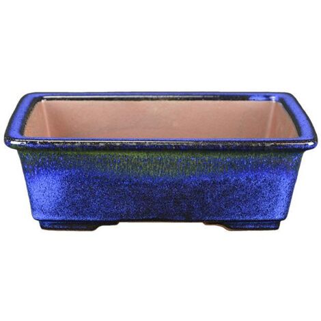 Vaso per bonsai rettangolare in gres smaltato blu 18x14x5,5 cm - ZX105B