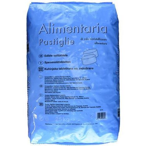 Pastiglie di sale per addolcitori d'acqua (Alimentaria) 1,5x2,5 cm (pallet da 40 sacchi da 25 Kg)