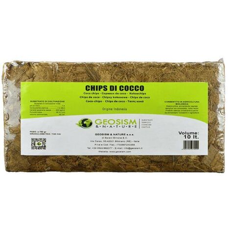 Fibra di cocco (chips di cocco) in mattonella Geosism, 7/20 mm (c.ca 750 g - 10 lt)
