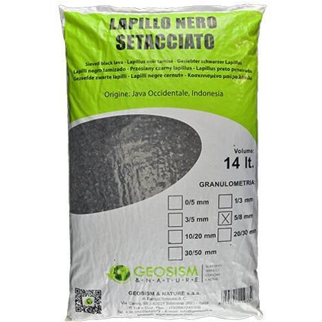 Lapillo vulcanico nero setacciato Geosism, lava vulcanica 5/8 mm (14 lt)