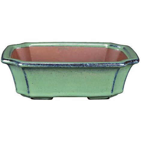 Vaso per bonsai rettangolare in gres smaltato verde 18,5x14x5 cm - ZX91G