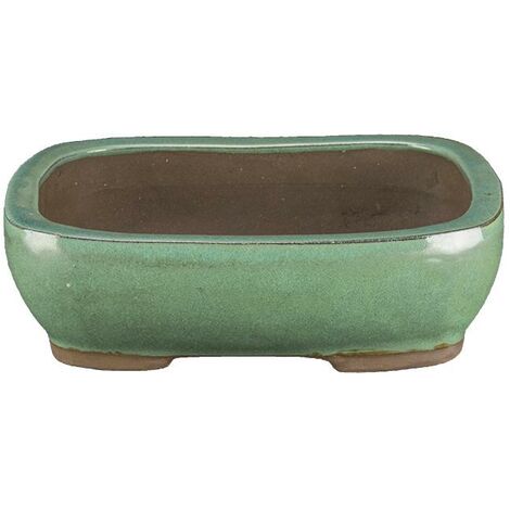 Sottovaso Rettangolare Per Bonsai In Gres Smaltato Azzurro 17,5x12,5x1 Cm - Geosism & Nature BM3S - 3