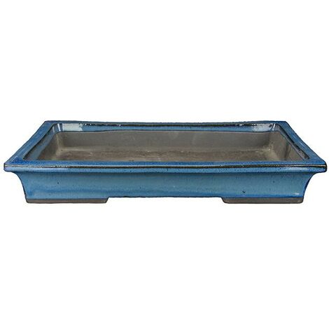 Sottovaso per bonsai rettangolare in gres smaltato blu 36,5x22,5x4 cm - BJ20Sb