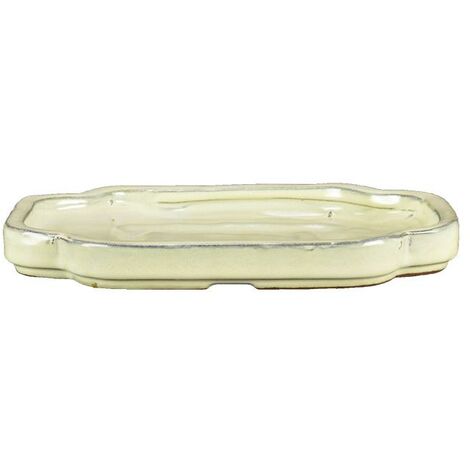 Sottovaso per bonsai ovale (forma mokko) in gres smaltato bianco 22,5x17,5x2 cm - GA4S
