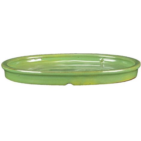 Sottovaso per bonsai ovale in gres smaltato verde 27,5x21x2 cm - GA7S