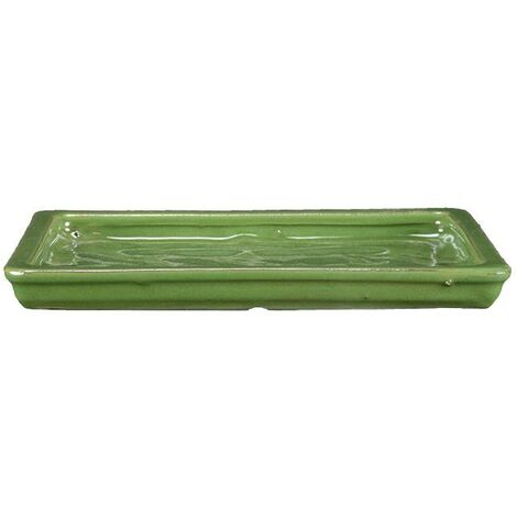 Sottovaso per bonsai rettangolare in gres smaltato verde 27x20x2 cm - GA5S (1/3)