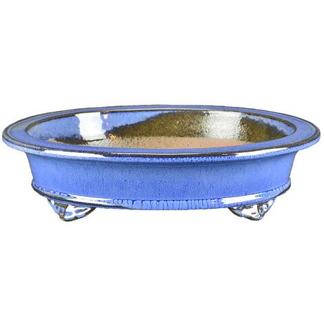 Sottovaso Per Bonsai Rettangolare In Gres Smaltato Azzurro - 17,5x12,5x1 Cm, Geosism & Nature BM3S