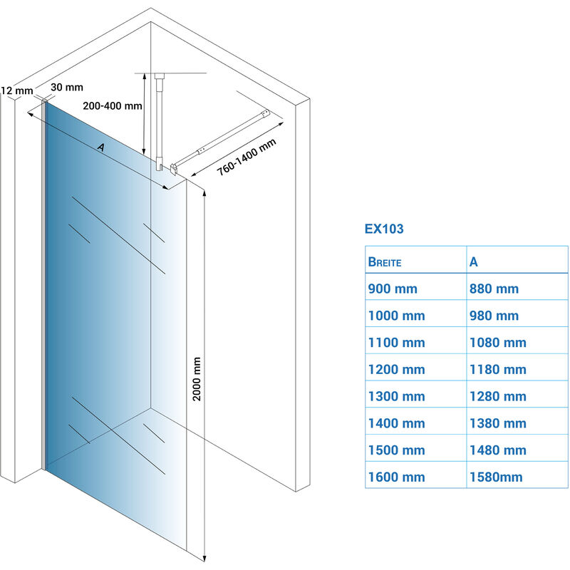 Mampara de ducha Walk-In EX103 - cristal de 10 mm con revestimiento NANO -  color y ancho de perfil seleccionables (Bernstein) for only 409,00 € von  Bernstein Badshop