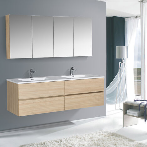 Pack Mueble baño y armario auxiliar color nordik (Incluye Lavabo y
