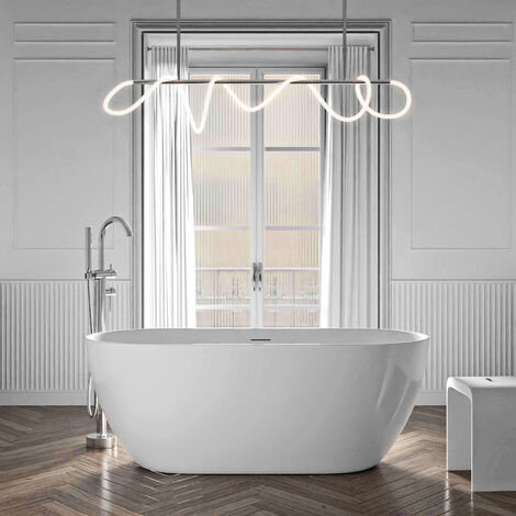 BERNSTEIN - Bañera acrílica ovalada con desagüe - Blanca - 160x75x59cm - Alta calidad, borde grueso - JAZZ PLUS 2.0