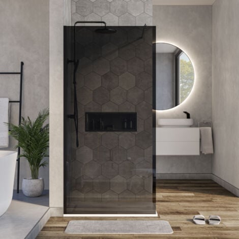 BERNSTEIN - Mampara de ducha fija sin puerta - nano protección - cristal auténtico 8mm EX101 negro - cristal gris - 200x90cm