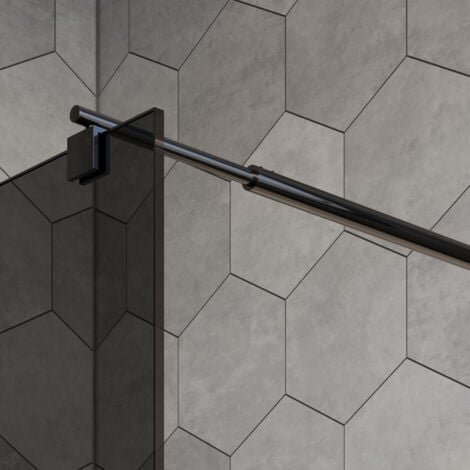 BERNSTEIN - Mampara de ducha fija sin puerta - nano protección - cristal auténtico 8mm EX101 negro - cristal gris - 200x90cm