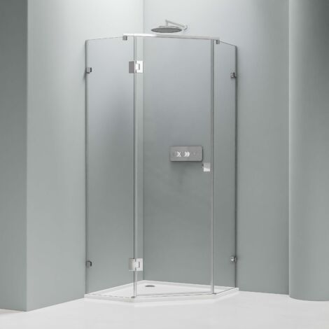 BERNSTEIN - Mampara de ducha pentagonal sin marco de cristal auténtico NANO EX415 - 80x80x195cm