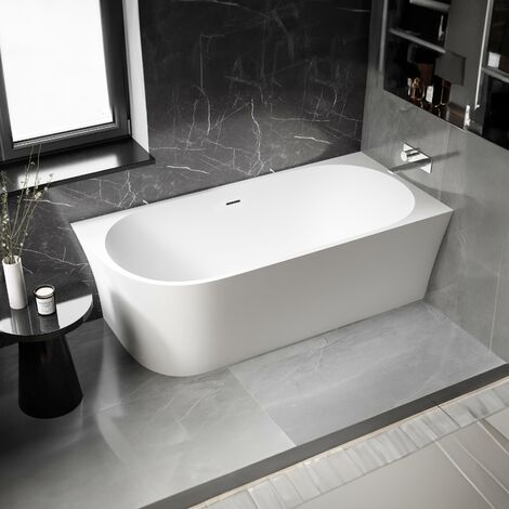 BERNSTEIN - NOVA CORNER Bañera exenta en acrílico sanitario blanco - Instalación recta -170 x 78 cm - Sin grifo mezclador, Sin sifón