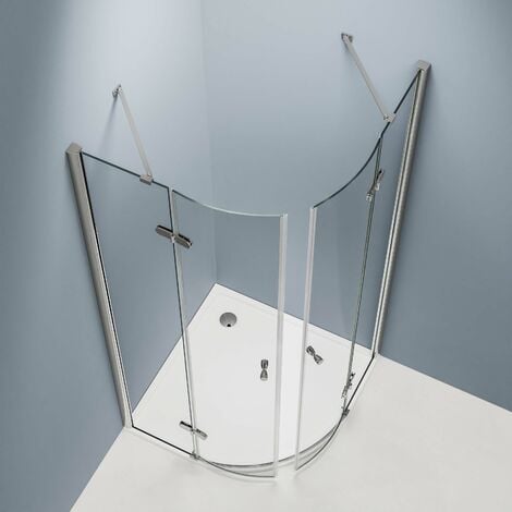 Mampara de ducha de esquina EX416 - 90 x 90 x 195 cm - con puerta abatible  - de cristal NANO - incluye plato de ducha