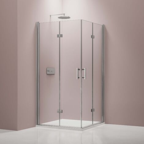 Mampara de ducha de esquina EX213 - 80 x 80 x 195 cm - con puertas abatibles  - en cristal NANO de 8 mm