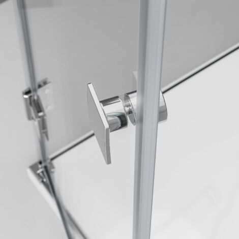 Mampara de ducha de esquina EX213 - 80 x 80 x 195 cm - con puertas  abatibles - en cristal NANO de 8 mm