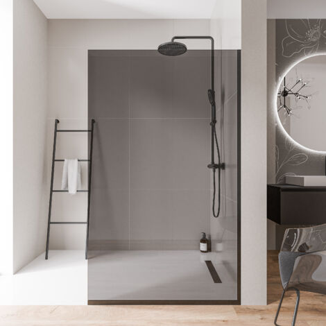 BERNSTEIN - Mampara de ducha italiana 130x200cm, cristal ahumado NANO 10mm, perfil de pared + suelo negro mate - EX102 1300 mm, Con perfil de suelo (1/5)